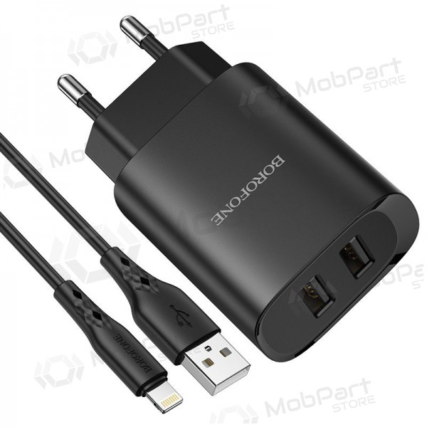 Laturi Borofone BN2 2xUSB 2.1A + Lightning (musta)