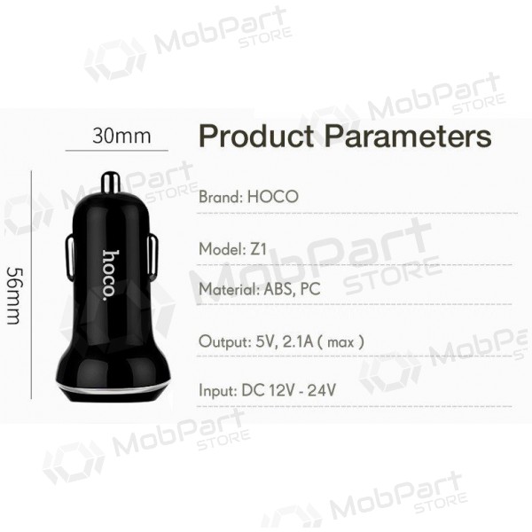 Autolaturi HOCO Z1 Dual USB (5V 2.1A) (valkoinen)