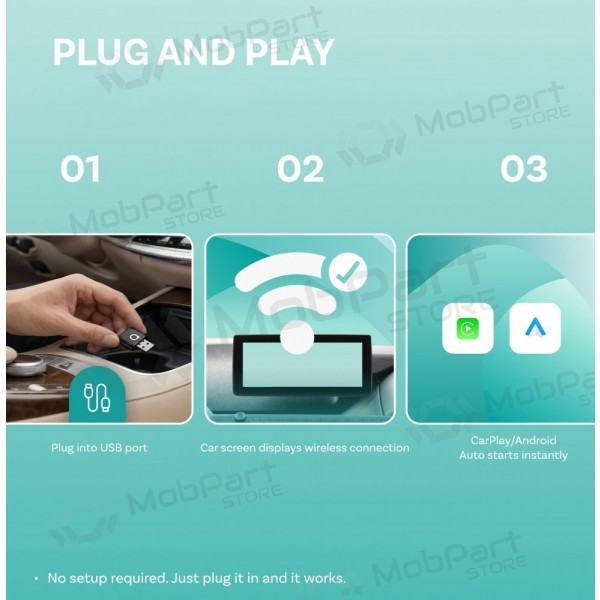Langaton CarPlay / Android Auto -sovitin Ottocast Mini Aura CA530-T musta