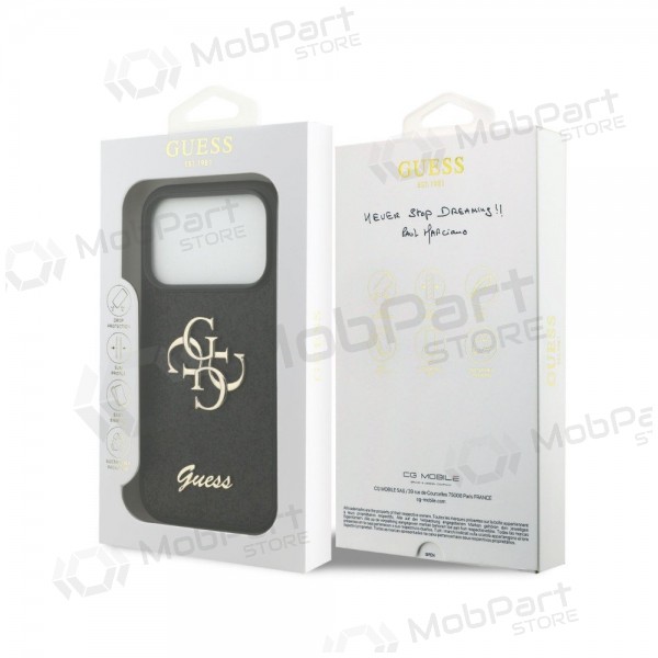 Apple iPhone 18 Pro kotelo - Guess PU Fixed Glitter 4G Metal Logo (musta)