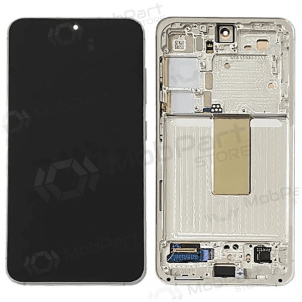 Ekranas Samsung S911 S23 5Gkanssa lietimui jautriu stikliuku ja rėmeliu Lime alkuperäinen (service pack)