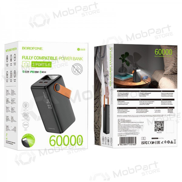 Ulkoinen paristo Power Bank Borofone BJ66B 22.5W+PD20W 60000mAh musta