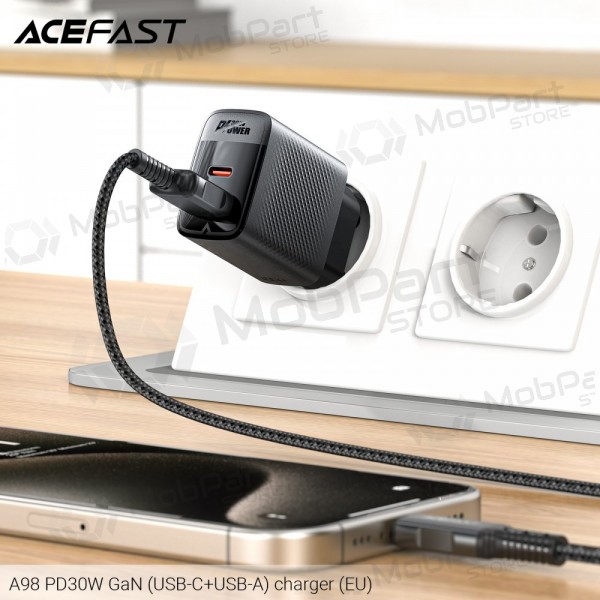 Laturi Acefast A98 30W GaN USB-C/USB-A musta