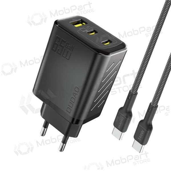 Puhelimen laturi Dudao A28PC 45 W GaN 2x USB-C USB-C-kaapelilla 1 m musta