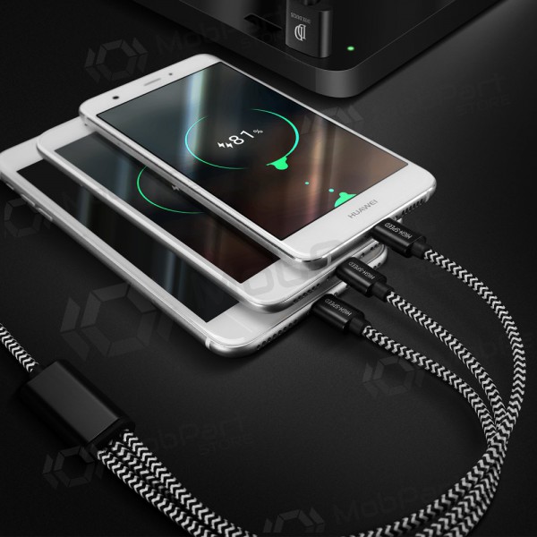 USB-kaapeli Dux Ducis K-ONE 3in1 microUSB-Lightning-Type-C FastCharging 1.2m