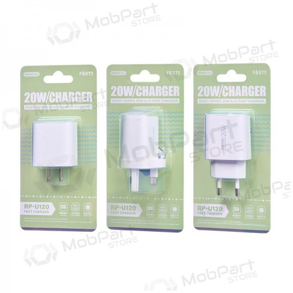 Puhelinlaturi Remax RP-U120 20 W USB-C + USB-A valkoinen