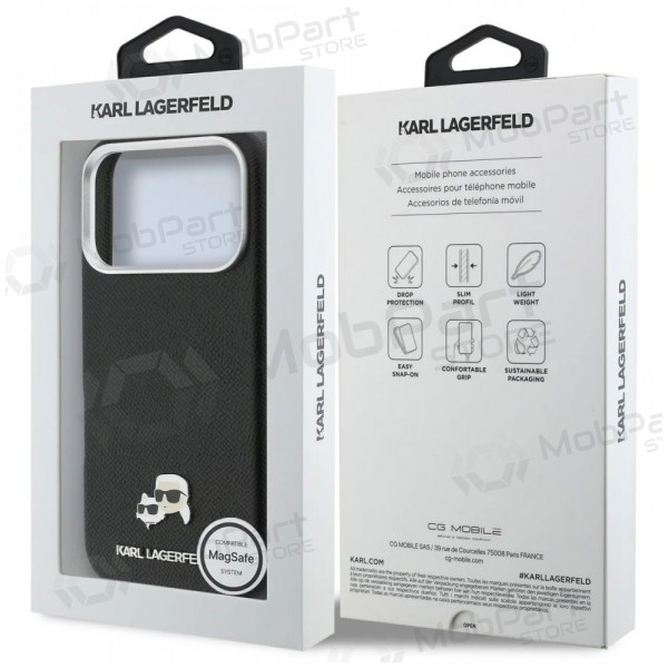 Apple iPhone 17 Pro kotelo - Karl Lagerfeld PU Karl and Choupette Heads Pins MagSafe (musta)