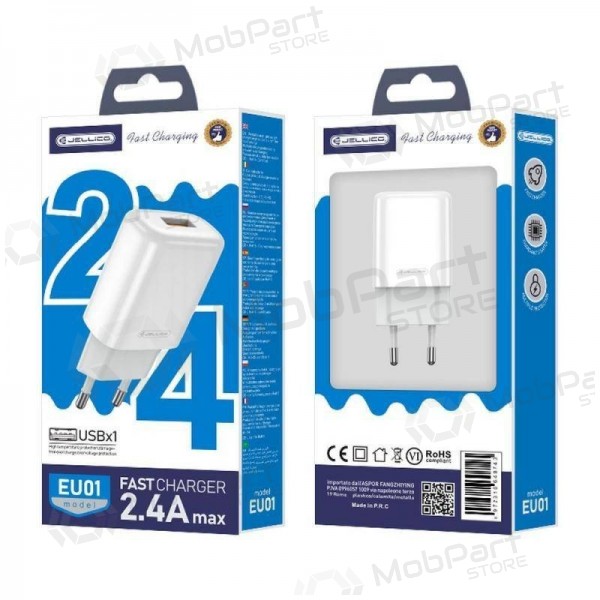 Laturi buitinis Jellico EU01 2.4A USB valkoinen