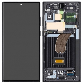 Ekranas Samsung S918 S23 Ultra 5Gkanssa lietimui jautriu stikliuku ja rėmeliu Black OLED
