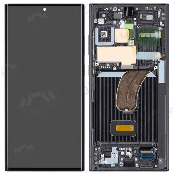 Ekranas Samsung S918 S23 Ultra 5Gkanssa lietimui jautriu stikliuku ja rėmeliu Black OLED
