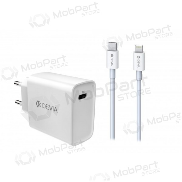 Laturi Devia Smart PD Quick Charge + MFI Type-C-Lightning (valkoinen)