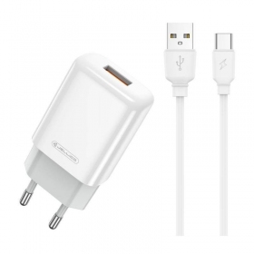 Laturi buitinis Jellico EU01 2.4A USB + Type-C valkoinen