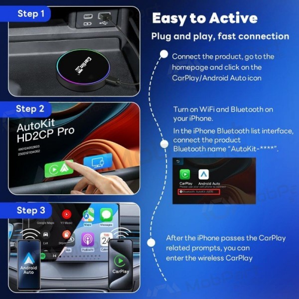CarPlay-sovitin Carlinkit HD2CP Pro langaton Android Auto musta