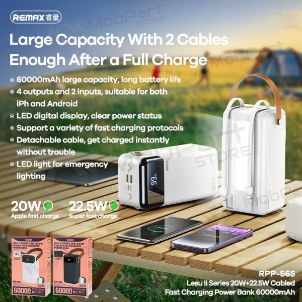 Ulkoinen paristo Power Bank Remax RPP-565 22.5W 60000mAh harmaa