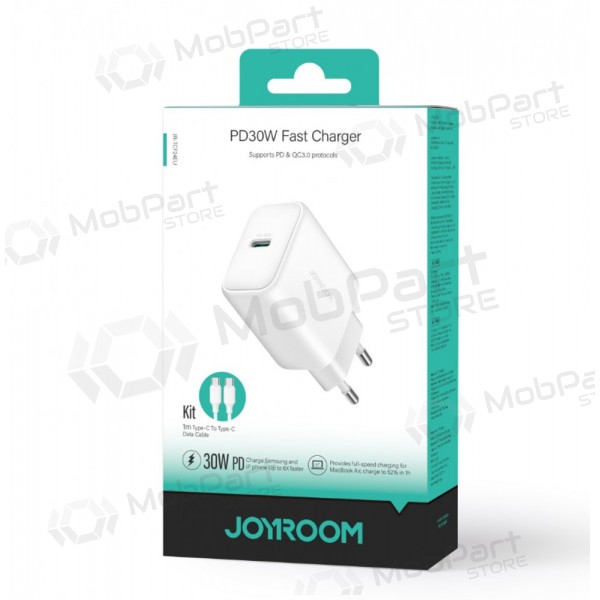Laturi Joyroom JR-TCF24 USB-C PD30W + USB-C to USB-C cable 1.0m valkoinen