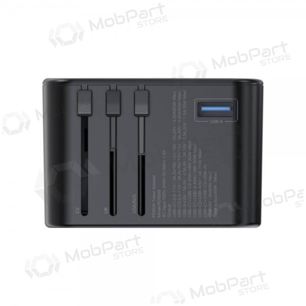 Yleinen kelioninis laturi Choetech PD5009 65W 2xUSB-C/USB-A musta