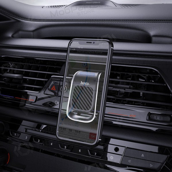Automobilinis Yleinen telefono laikiklis Hoco CA74 tvirtinamas į ventiliacijos groteles, magnetinis, musta-hopea