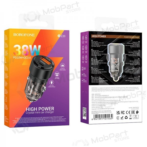 Laturi automobilinis Borofone BZ20 PD20W+QC3.0 38W musta