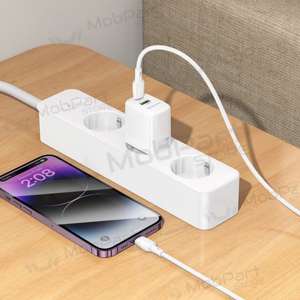 Puhelimen laturi Borofone BN27 20 W USB-C + USB-A Lightning-kaapelilla 1 m valkoinen