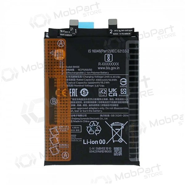 Xiaomi Redmi Note 11 Pro 5G, Note 12 Pro 4G, Poco X4 Pro 5G paristo, akumuliatorius (BN5E) (alkuperäinen) Xiaomi Redmi Note 11 Pro 5G, Note 12 Pro 4G, Poco X4 Pro 5G paristo, akumuliatorius (BN5E) (alkuperäinen)