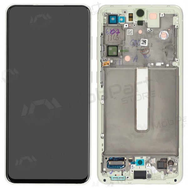 Ekranas Samsung G990 S21 FE 5G su lietimui jautriu stikliuku ja rėmeliu Olive alkuperäinen (service pack)