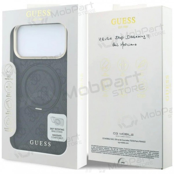 Apple iPhone 18 Pro Max kotelo - Guess PU 4G Ring Stand MagSafe (musta)