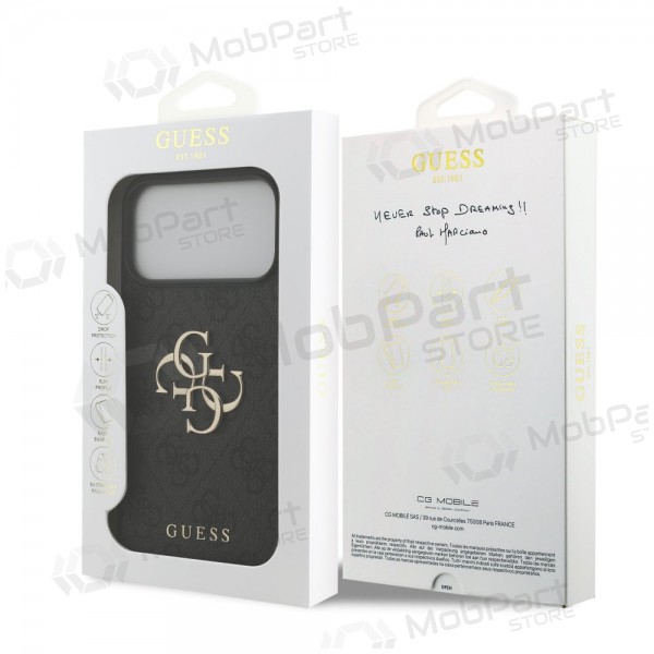 Apple iPhone 17 Pro Max - Guess PU 4G Metal Logo kotelo (harmaa)