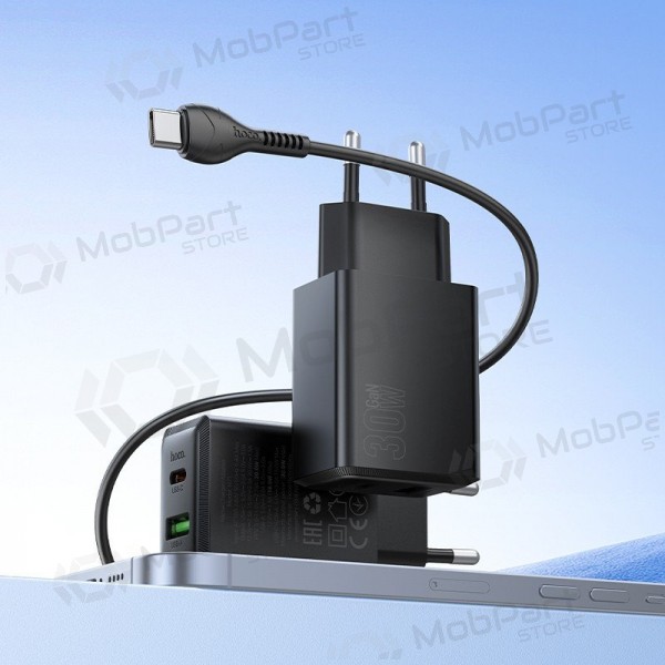 Puhelinlaturi Hoco N71 30 W GaN USB-C + USB-A USB-C-kaapelilla 1 m musta