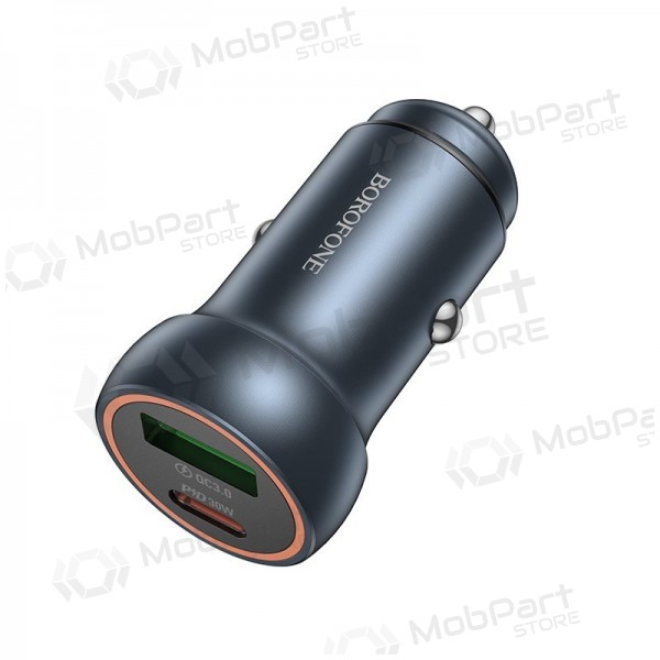Autolaturi Borofone BZ32A USB-C/USB-A 30W harmaa