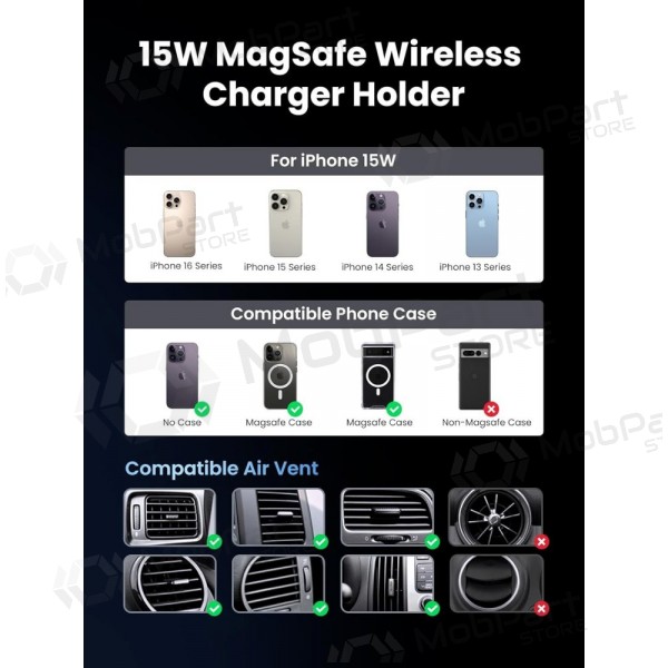 Automobilinis laikiklis-laturi Ugreen W708 MagSafe 15W (35970) musta