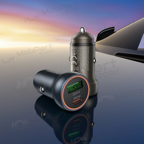 Autolaturi Borofone BZ32A USB-C/USB-A 30W harmaa