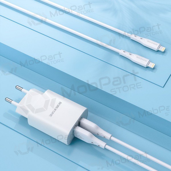 Laturi Borofone BN2 2xUSB 2.1A + Lightning (valkoinen)
