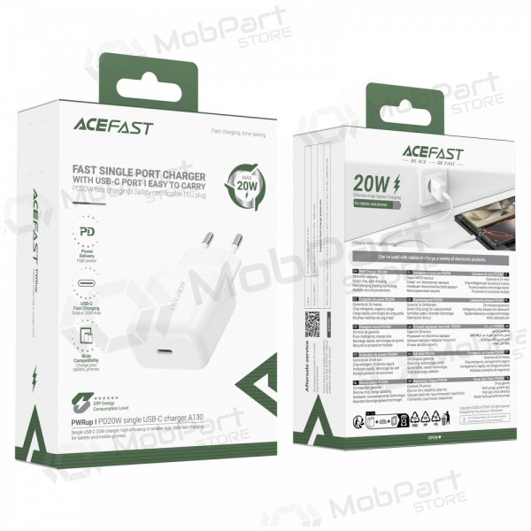 Laturi Acefast A130 20W USB-C valkoinen