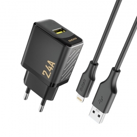 Puhelinlaturi Dudao A23L 12 W USB-A ja USB-A–Lightning-kaapeli 1 m musta
