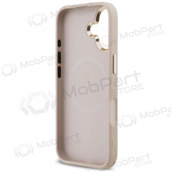 Apple iPhone 17 kotelo - Guess PU Leather 4G Strass Triangle Logo Gold Frame MagSafe (vaaleanpunainen)