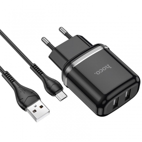 Laturi Hoco N4 + microUSB (2.4A) (musta)