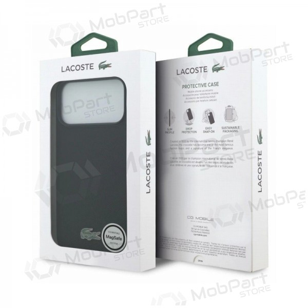 Apple iPhone 18 Pro Max kotelo - Lacoste PVC Petit Pique Semi Wrap Embossed MagSafe (musta)