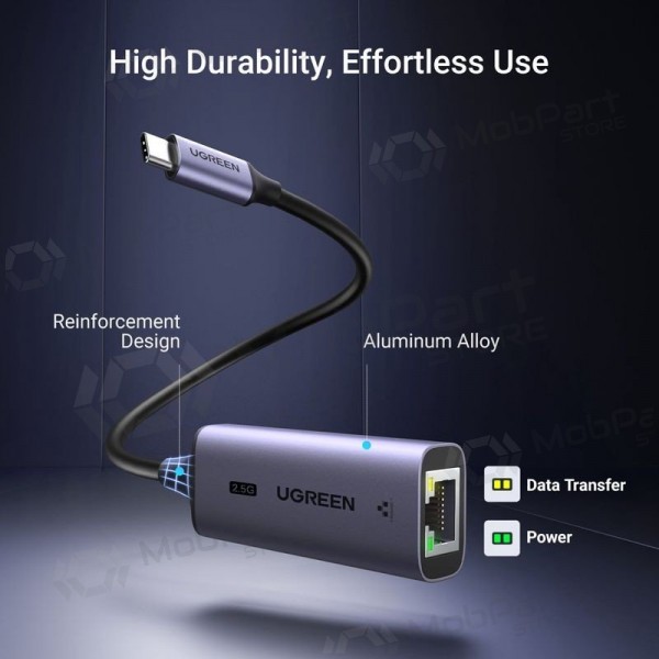 USB-C-sovitin Ugreen CM648 USB-C–RJ45 harmaa