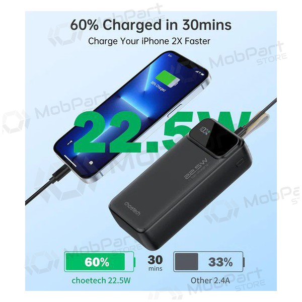 Ulkoinen paristo Power Bank Choetech B730 22.5W 30000mAh musta