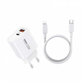 Puhelinlaturi Remax RP-U120 20 W USB-C + USB-A Lightning-kaapelilla 1 m valkoinen