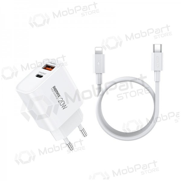Puhelinlaturi Remax RP-U120 20 W USB-C + USB-A Lightning-kaapelilla 1 m valkoinen