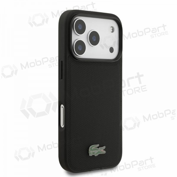Apple iPhone 18 Pro kotelo - Lacoste PVC Iconic Petit Pique Metal Logo MagSafe (musta)