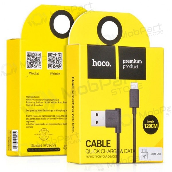 USB kaapeli HOCO UPM10 L Shape microUSB 1.2m (musta)