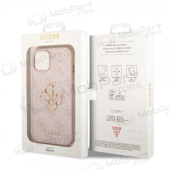 Apple iPhone 14 kotelo - Guess PU 4G Metal Logo (vaaleanpunainen)