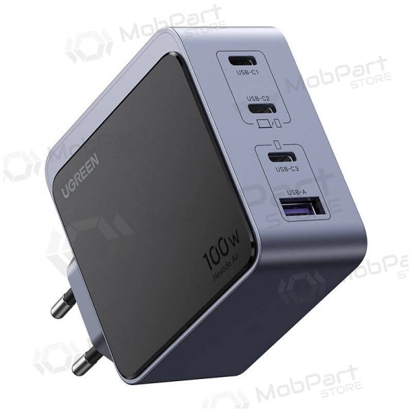 Verkkovirtalaturi Ugreen X565 100 W GaN 3x USB-C + USB-A harmaa
