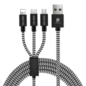 USB kaapeli Dux Ducis K-ONE 3in1 microUSB-Lightning-Type-C FastCharging 1.2m