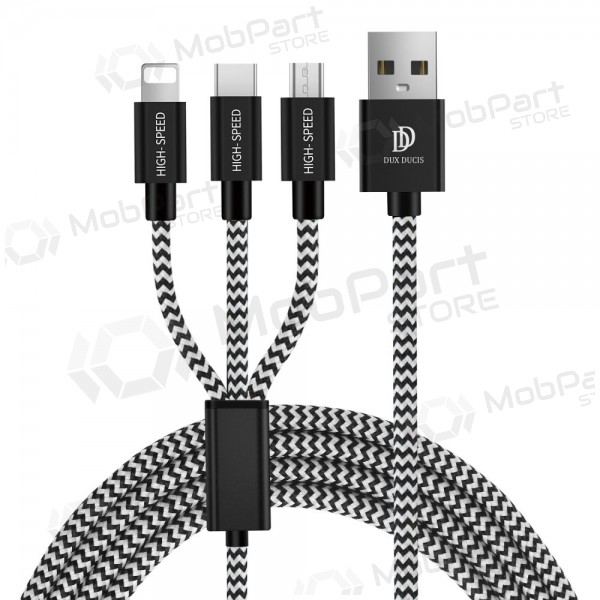 USB-kaapeli Dux Ducis K-ONE 3in1 microUSB-Lightning-Type-C FastCharging 1.2m
