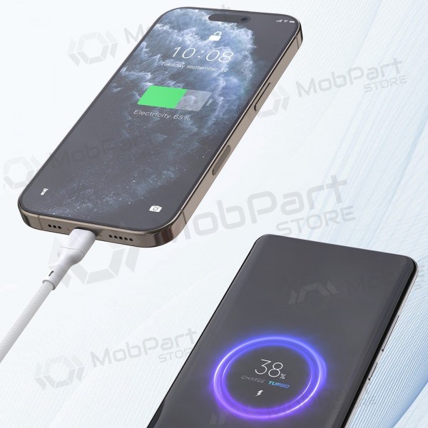 Lightning-kaapeli Dudao L9X USB-C–Lightning 2 m 30 W valkoinen