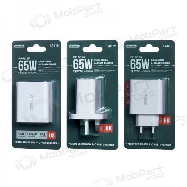Laturi Remax RP-U125 65W GaN USB-C/USB-A valkoinen