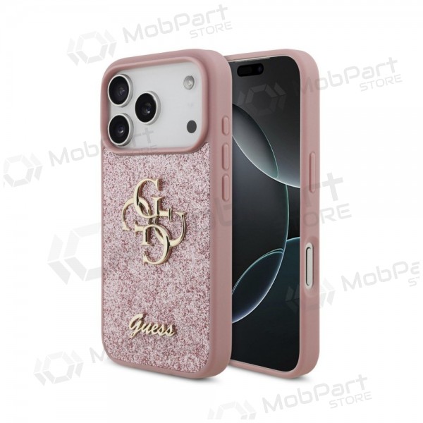 Apple iPhone 18 Pro kotelo - Guess PU Fixed Glitter 4G Metal Logo (vaaleanpunainen)